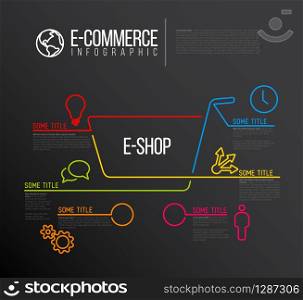 Vector e-commerce e-shop infographic report template made from lines and icons - dark template version. Vector E-commerce Infographic report template