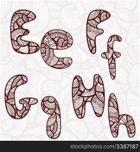 vector e,f,g,h letters with abstract ethnic floral pattern