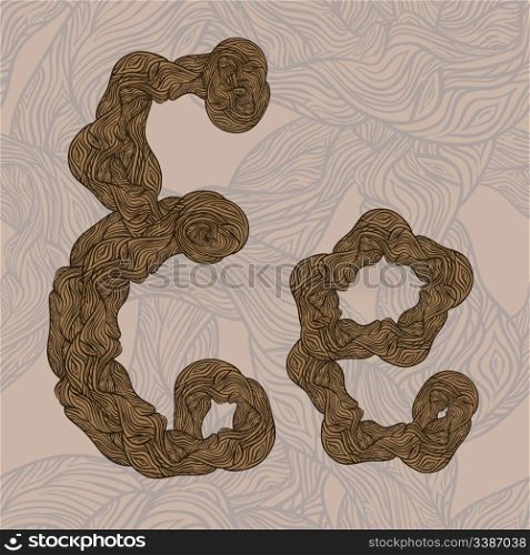 "vector "E" letter of oak tree wooden texture on seamless wooden background"