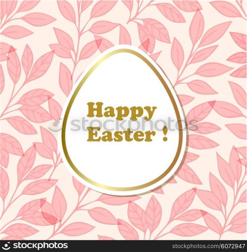 Vector Easter background with egg and pink leaves