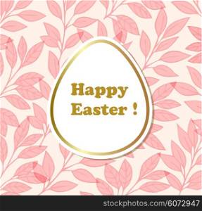 Vector Easter background with egg and pink leaves