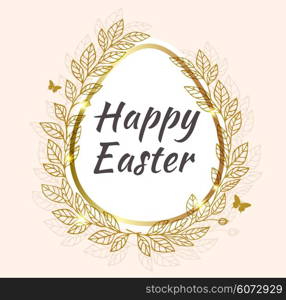 Vector Easter background with greeting inscription and leaves