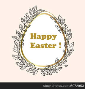 Vector Easter background with greeting inscription and leaves