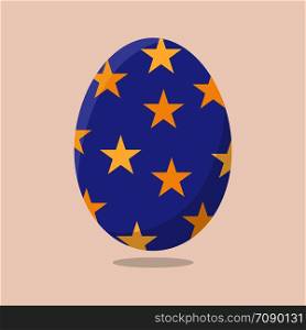 Vector Easter Egg isolated on beige background. Colorful Egg with Stars Pattern. Flat Style. For Greeting Cards, Invitations. Vector illustration for Your Design, Web.