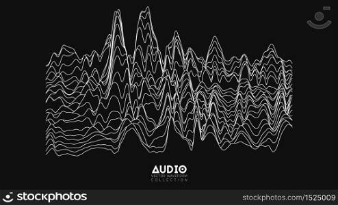 Vector echo audio wavefrom spectrum. Abstract music waves oscillation graph. Futuristic sound wave visualization. Black and white line impulse pattern. Synthetic music technology sample. Vector echo audio wavefrom spectrum. Abstract music waves oscillation graph. Futuristic sound wave visualization. Black and white line impulse pattern. Synthetic music technology sample.