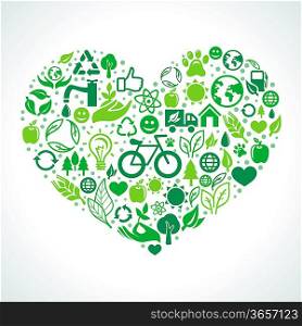 Vector ecology concept - heart design element made from icons and signs