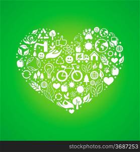 Vector ecology concept - heart design element made from icons and signs