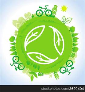Vector ecology concept - planet with green recycle sign