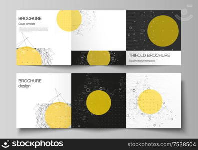 Vector editable layout of square format covers design templates for trifold brochure, flyer, magazine. Science or technology 3d background with dynamic particles. Chemistry and science concept. Vector editable layout of square format covers design templates for trifold brochure, flyer, magazine. Science or technology 3d background with dynamic particles. Chemistry and science concept.