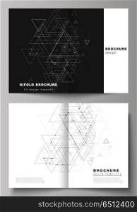 Vector editable layout of two A4 format cover mockups design templates for bifold brochure, magazine, flyer. Polygonal background with triangles, connecting dots and lines. Connection structure.. Vector editable layout of two A4 format cover mockups design templates for bifold brochure, magazine, flyer. Polygonal background with triangles, connecting dots and lines. Connection structure