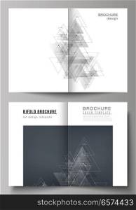 Vector editable layout of two A4 format cover mockups design templates for bifold brochure, magazine, flyer. Polygonal background with triangles, connecting dots and lines. Connection structure. Vector editable layout of two A4 format cover mockups design templates for bifold brochure, magazine, flyer. Polygonal background with triangles, connecting dots and lines. Connection structure.