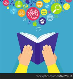 Vector education concept - hands holding book