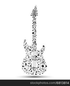 Vector electric guitar. Vector musical notes in the shape of an electric guitar