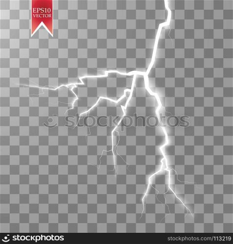 Vector electric lightning bolt. Energy effect. Bright light flare and sparks on transparent background.. Vector electric lightning bolt. Energy effect. Bright light flare and sparks on transparent background. EPS 10.