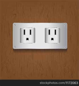 Vector electric plug on wood background