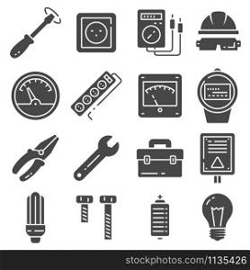 Vector Electricity icons set on gray background