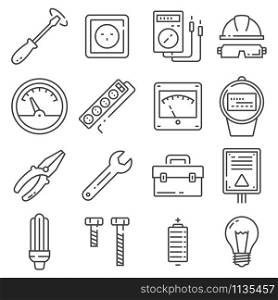 Vector Electricity outline icons on white background. Vector Electricity outline icons set on white background