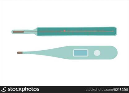 Vector electronic medical thermometer, medical mercury. Digital thermometer design template. Vector illustration isolated on white background.. Vector electronic medical thermometer, medical mercury. Digital thermometer design template. Vector illustration isolated on white background