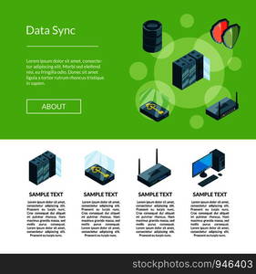 Vector electronic system of data center icons landing page template illustration. Vector electronic system of data center. Storing Data Brochure