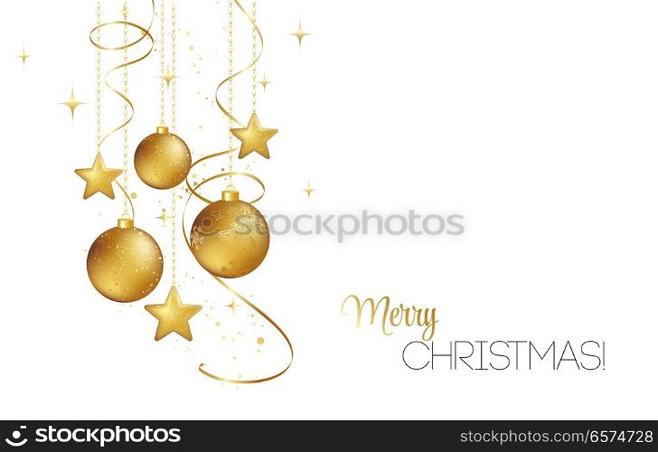Vector elegant Christmas background with gold evening baubles. elegant Christmas background with gold baubles