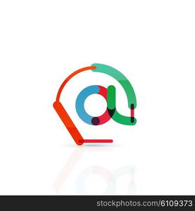 Vector email business symbol, or at sign logo. Linear minimalistic flat icon design, multicolored segments of lines