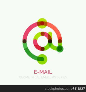 Vector email business symbol, or at sign logo. Linear minimalistic flat icon design, multicolored segments of lines