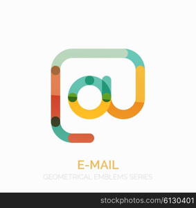 Vector email business symbol, or at sign logo. Linear minimalistic flat icon design, multicolored segments of lines