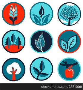 Vector emblems and signs with leaves and trees