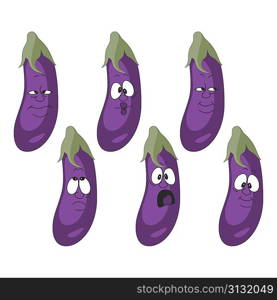 Vector. Emotion cartoon eggplant vegetables set 010