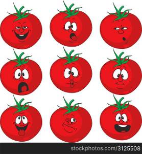 Vector. Emotion cartoon red tomato vegetables set 015