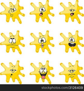 Vector. Emotion smiles cartoon yellow blot color set 006