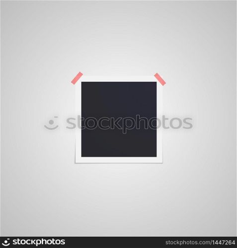 Vector empty photo frame with scotch tape isolated on white background. Square shaped card