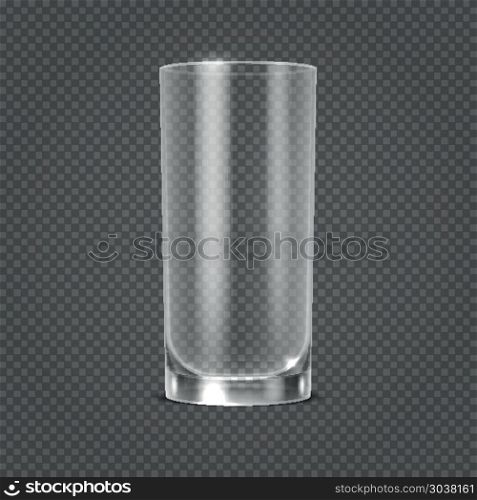 Vector empty realistic drinking glass on transparent checkered background. Vector empty realistic drinking glass on transparent checkered background. Clean glassware object illustration