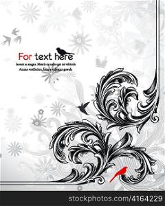 vector engraved floral corner with birds