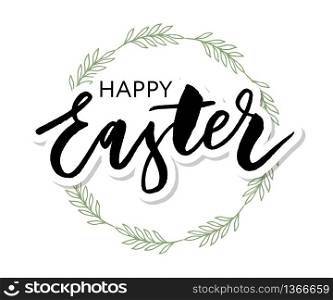 Vector EPS10 hand written lettering illustration for happy easter banner, poster, sale invitation template with colorful eggs in wreath form in cartoon. Vector EPS10 hand written lettering illustration for happy easter banner, poster, sale invitation template with colorful eggs in wreath form in cartoon flat style