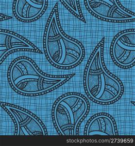 vector ethnic seamless paisley in blue, clipping mask
