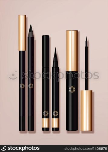 Vector Eyeliner Packaging Set, Black & Gold