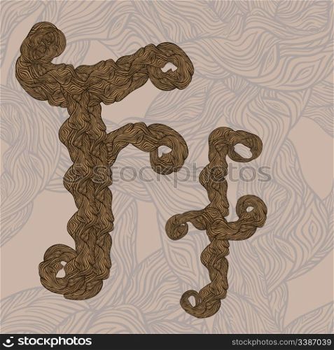 "vector "F" letter of oak tree wooden texture on seamless wooden background"