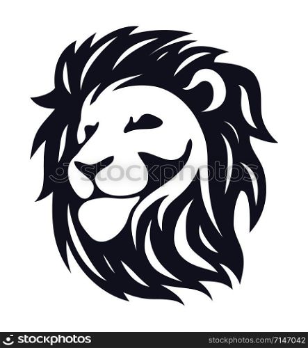 vector face of lion. animal predator head for graphic logo design. lion king of wild animals iblack and white llustration