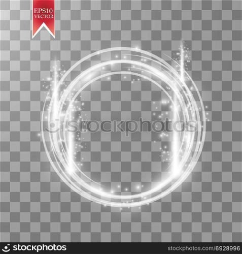 Vector falling light ring. Round shiny frame with lights dust trail particles isolated on transparent background.. Vector falling light ring. Round shiny frame with lights dust trail particles isolated on transparent background. Magic concept