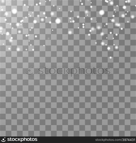 Vector falling snow effect isolated on transparent background with blurred bokeh. EPS 10.. Vector falling snow effect isolated on transparent background with blurred bokeh.