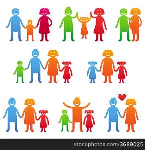 Vector family icons - happy parents with kids - bright illustration