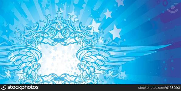 vector fantasy background with wings, floral and stars
