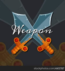 Vector fantasy cartoon style game design medieval crossed sword elements with lettering and shadows illustration. Vector style design medieval crossed sword