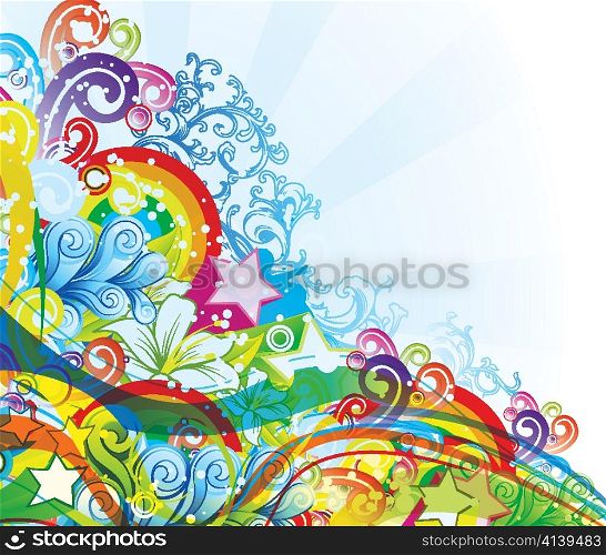 vector fantasy floral background with rays