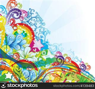 vector fantasy floral background with rays