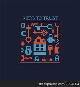 Vector fantasy with elements of keys and locks.Can be used for t-shirts.
