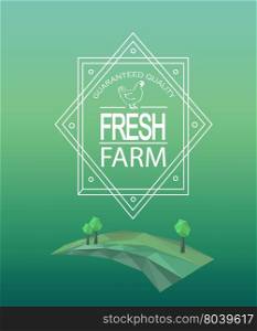 Vector farm fresh logotype in outline style. Geometric crystal farmer field and trees in polygon style.. Vector farm fresh logotype.
