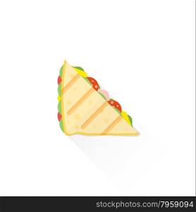 vector fast food grilled bread toast club sandwich ham turkey lettuce tomato cheese flat design isolated illustration on white background with shadow&#xA;