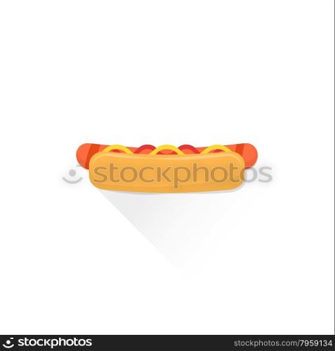 vector fast food hot dog with grilled sausage mustard tomato ketchup flat design isolated illustration on white background with shadow &#xA;